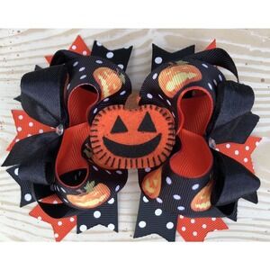 Large Halloween Hair Bow; Girls Halloween Pumpkin Bow; Layered OTT Girl’s Bow